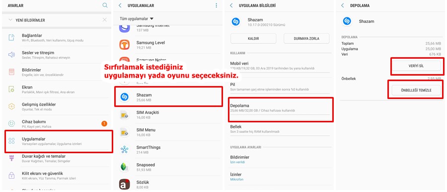 Android Uygulama yada Oyun Sıfırlama