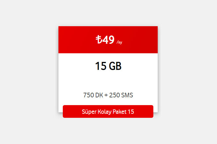 Vodafone Faturasız Süper Kolay 15 Paketi