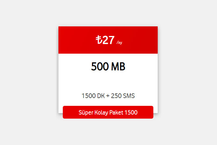 Vodafone Faturasız Süper Kolay Paket 1500