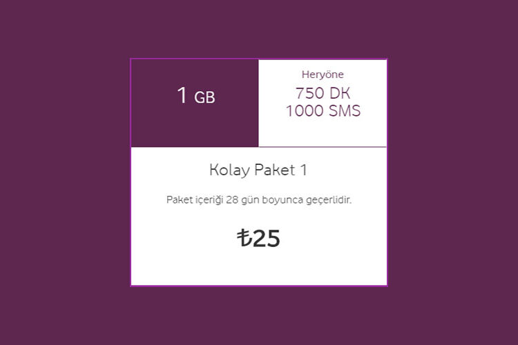 Vodafone faturasız Kolay Paket 1