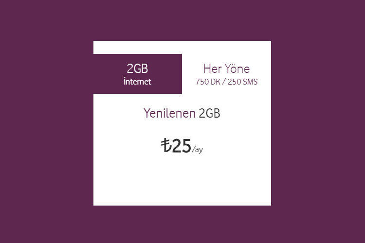 Vodafone Faturasız Yenilenen 2 GB Tarifesi 25 TL