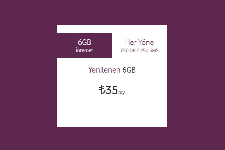 Vodafone Faturasız Yenilenen 6 GB Tarifesi 35 TL
