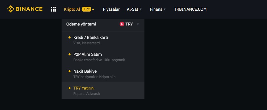 Binance hesabına Papara ile para yatırma aşama 1