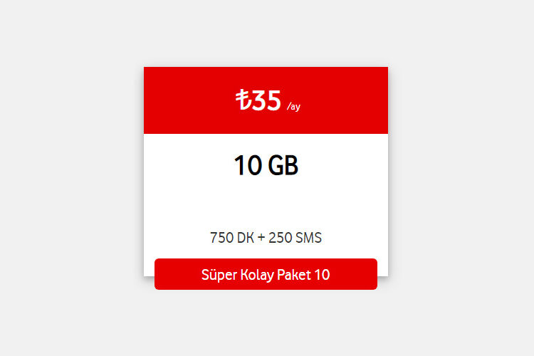 Vodafone Faturasız Süper Kolay Paket 10