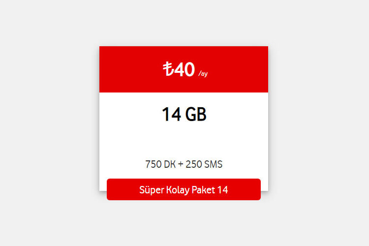 Vodafone Faturasız Süper Kolay Paket 14