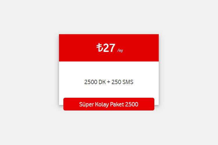 Vodafone Faturasız Süper Kolay Paket 2500