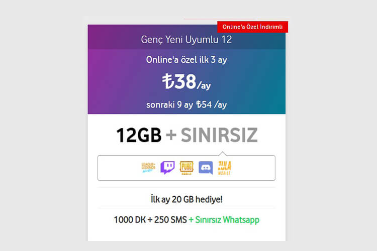 Vodafone faturasız kampanyaları için genç uyumlu 12 paketi